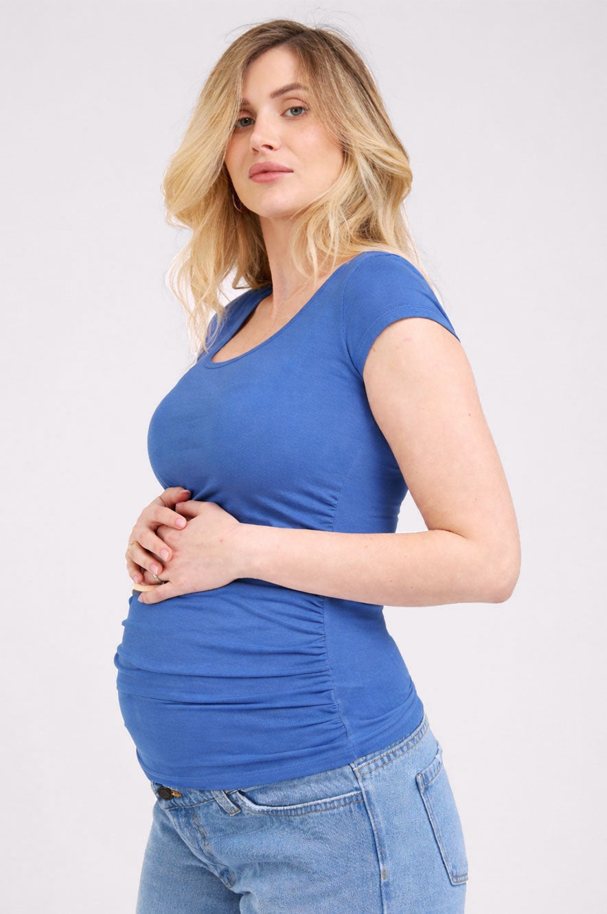 חולצת הריון Baby Grow ש.קצר ג'ינס - מחשוף עגול - מקולקציית החולצות של אבישג ארבל