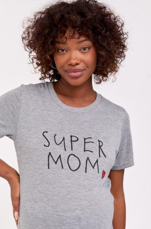 	טי שירט הריון SUPER MOM אפור